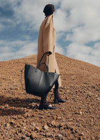Cyme Tote - Textured Black with Ecru Stitching